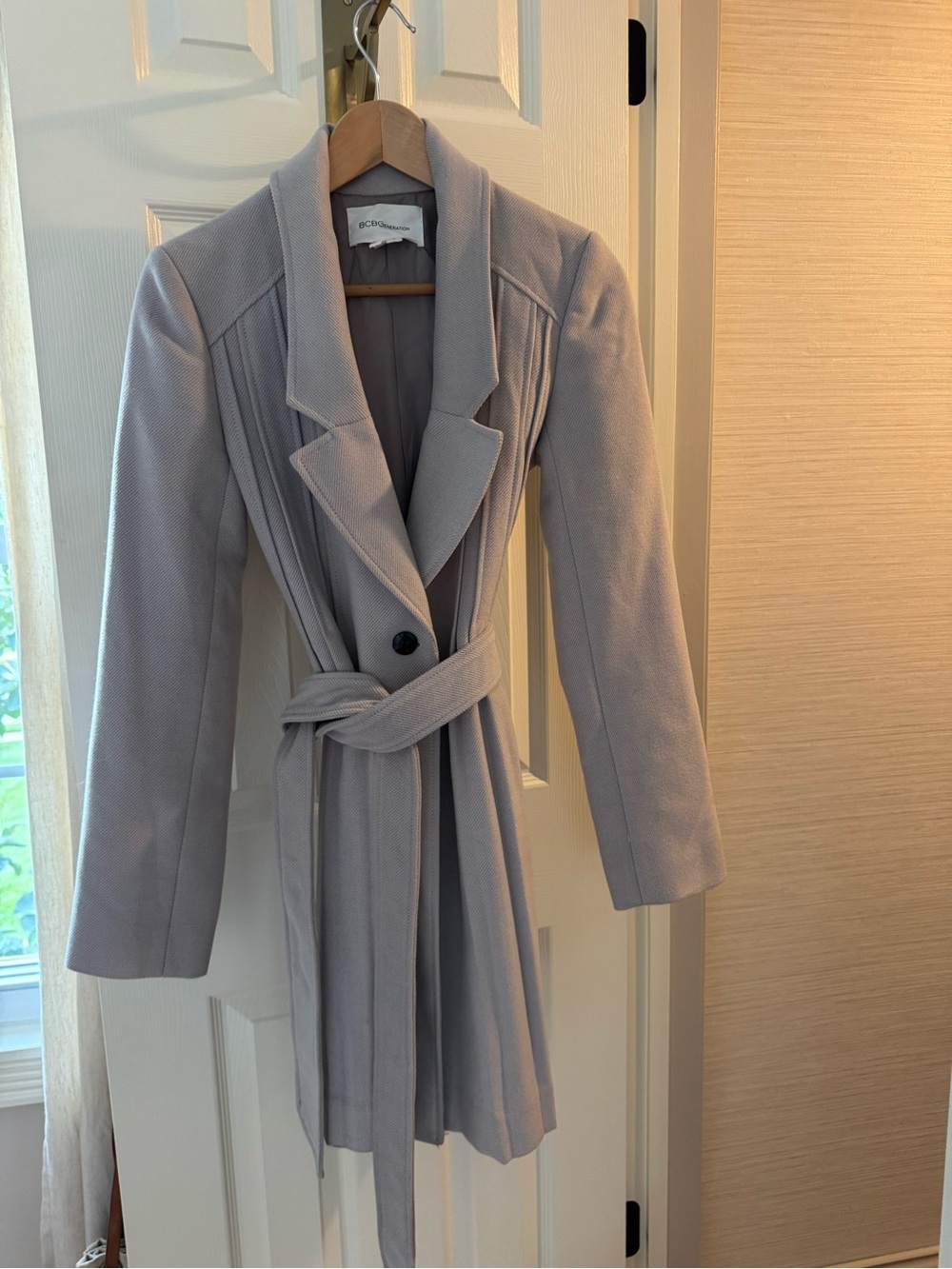 BCBGeneration Pale Gray Belted Trench Coat